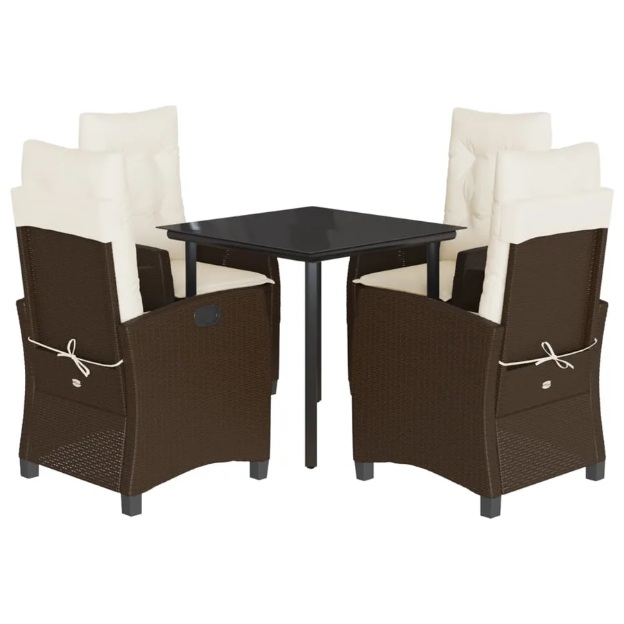 Ensemble à manger de jardin 5 pcs et coussins marron poly rotin - 2