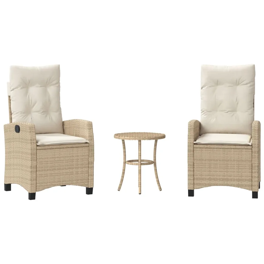 Ensemble de bistro 3 pcs avec coussins beige résine tressée - 2