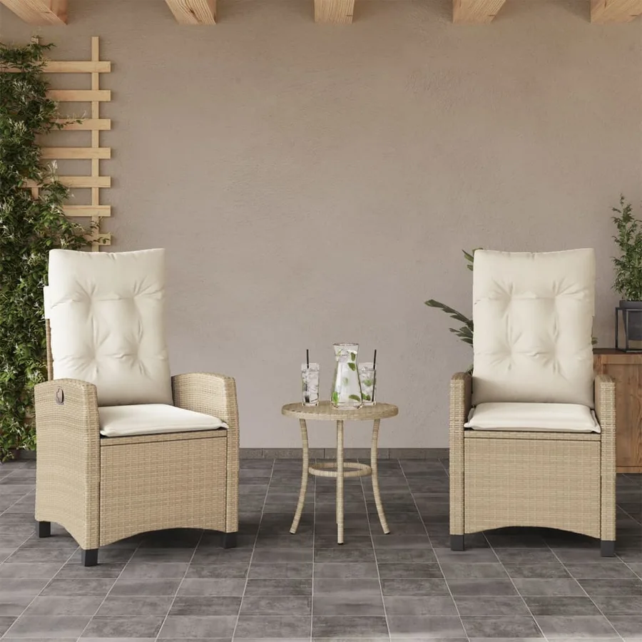 Ensemble de bistro 3 pcs avec coussins beige résine tressée - 3