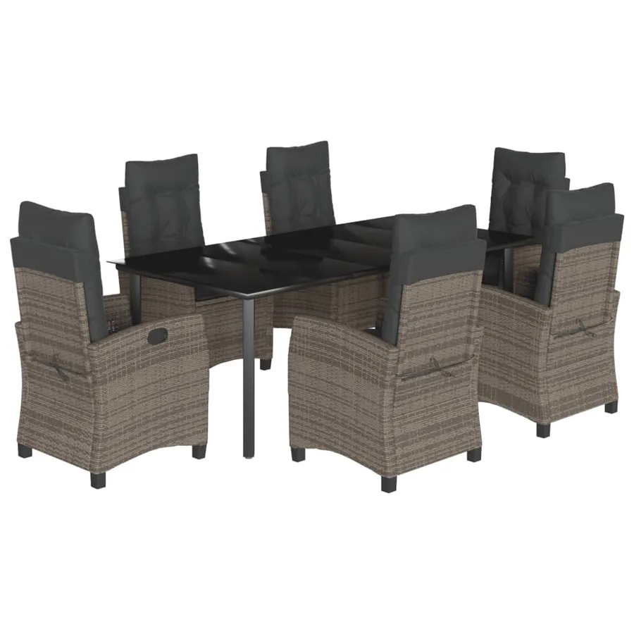 Ensemble à manger de jardin et coussins 7 pcs gris rotin - 2