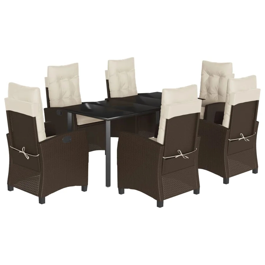 Ensemble à manger de jardin et coussins 7 pcs marron rotin - 2