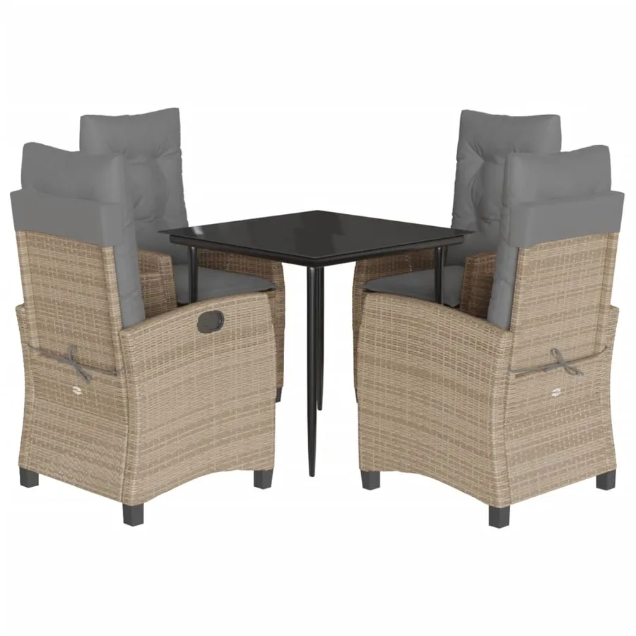 Ensemble à manger de jardin coussins 5 pcs mélange beige rotin - 2
