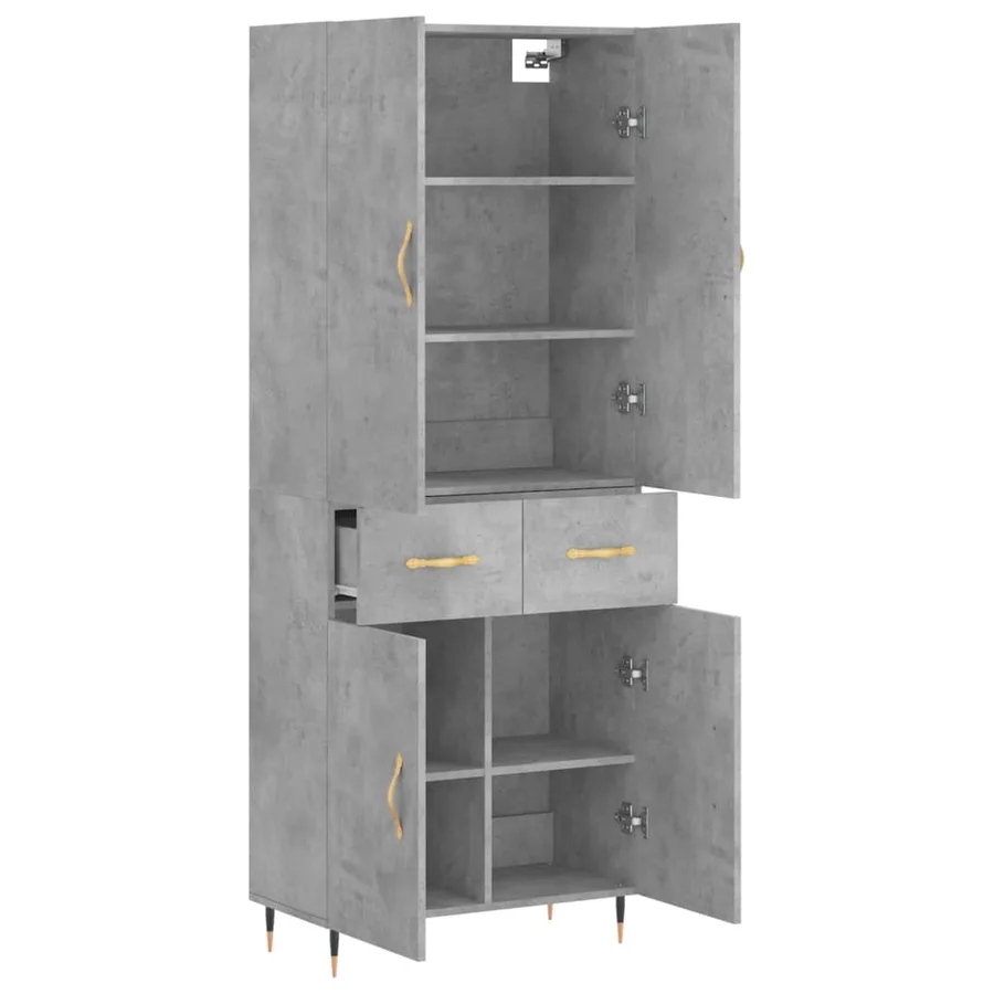 Buffet haut Gris béton 69,5x34x180 cm Bois d'ingénierie - 3