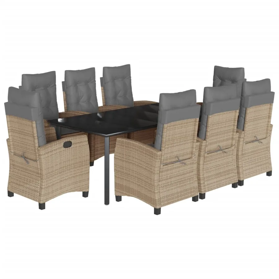 Ensemble à manger de jardin et coussins 9 pcs mélange beige - 2