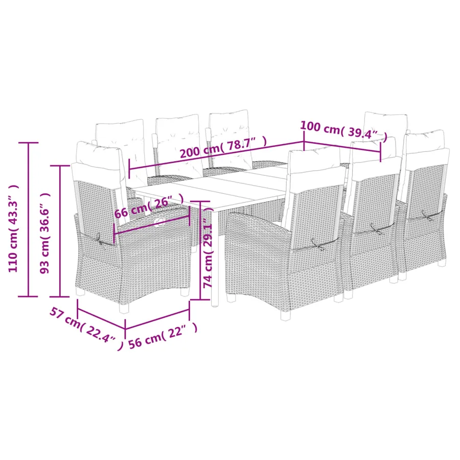 Ensemble à manger de jardin et coussins 9 pcs mélange beige - 9