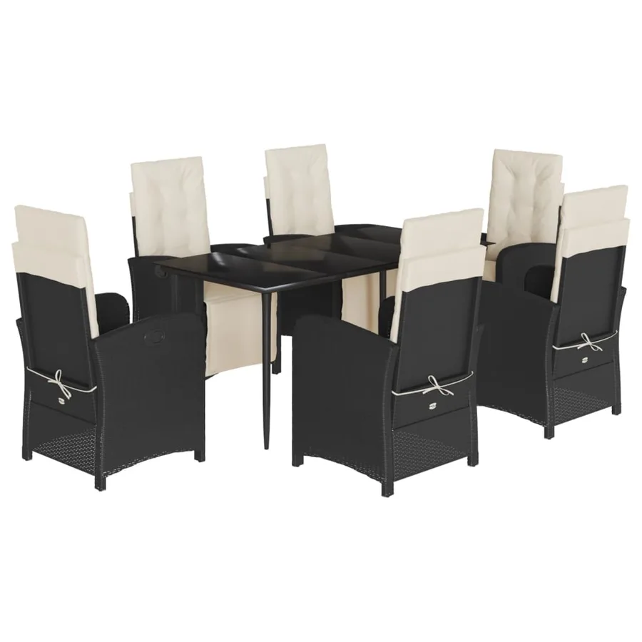 Ensemble à manger de jardin coussins 7pcs Noir Résine tressée - 2