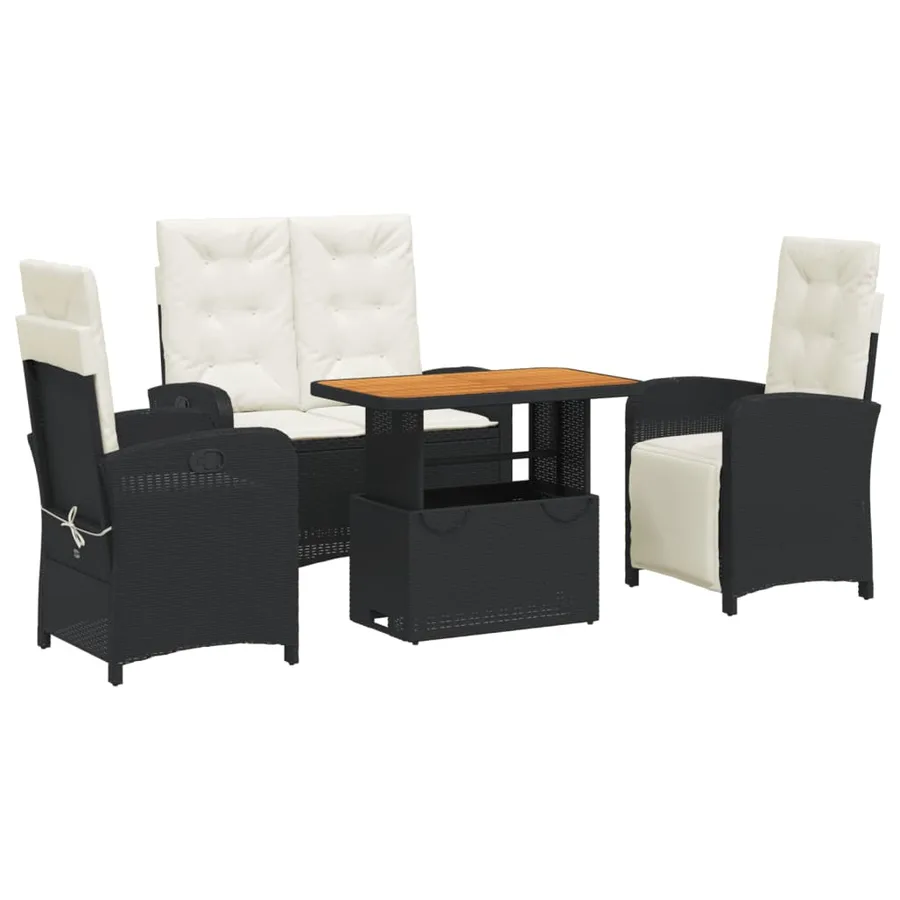 Ensemble à manger de jardin 4 pcs avec coussins noir - 2