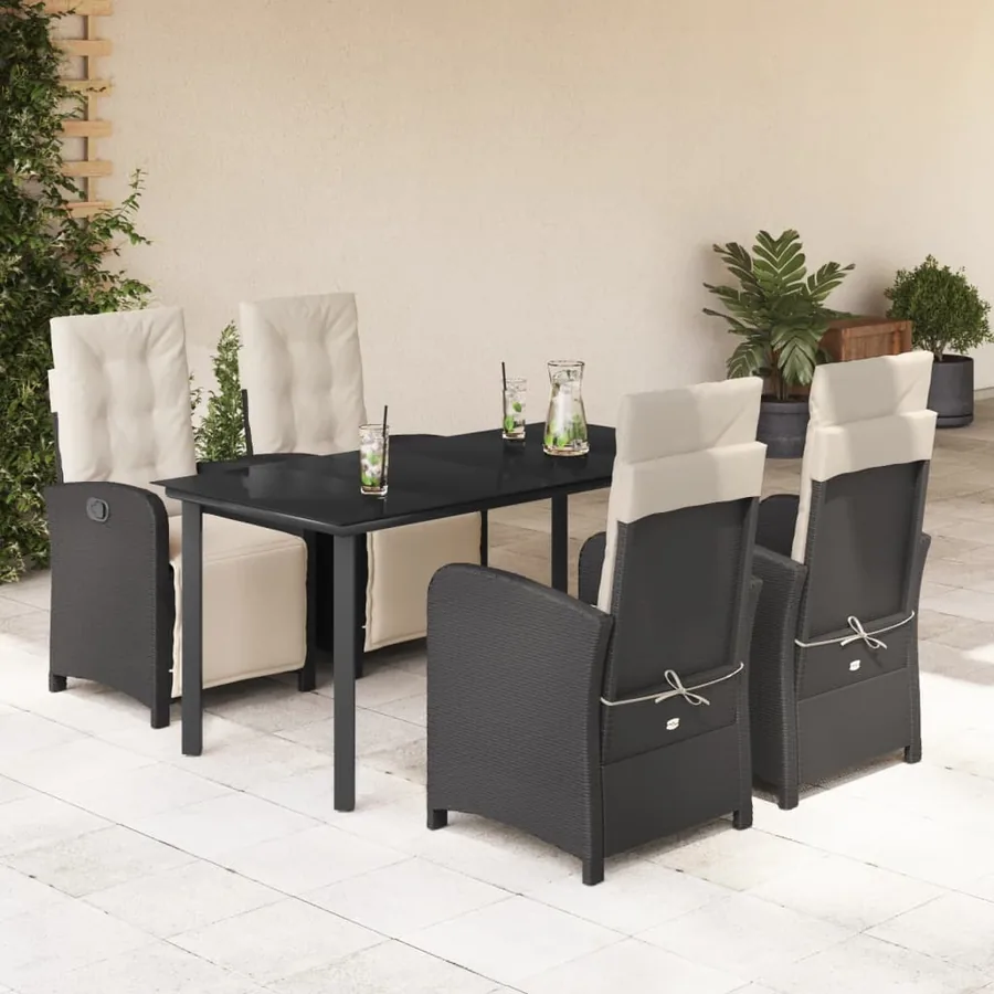 Ensemble à manger de jardin coussins 5pcs Noir Résine tressée