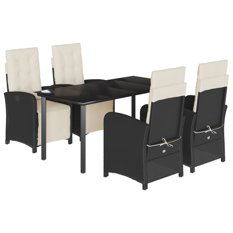 Ensemble à manger de jardin coussins 5pcs Noir Résine tressée - 2