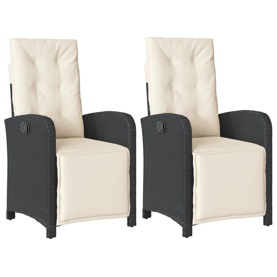 Chaises inclinables de jardin lot de 2 repose-pied noir rotin - 2