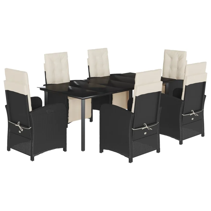 Ensemble à manger de jardin coussins 7pcs Noir Résine tressée - 2