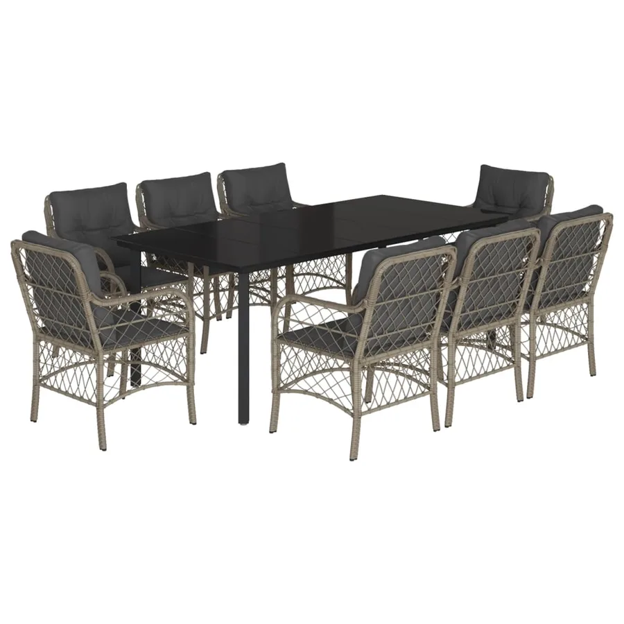 Ensemble à manger de jardin et coussins 9 pcs gris clair rotin - 2