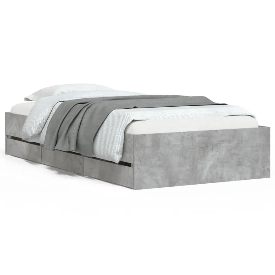 Cadre de lit avec tiroirs sans matelas gris béton 75x190 cm - 2