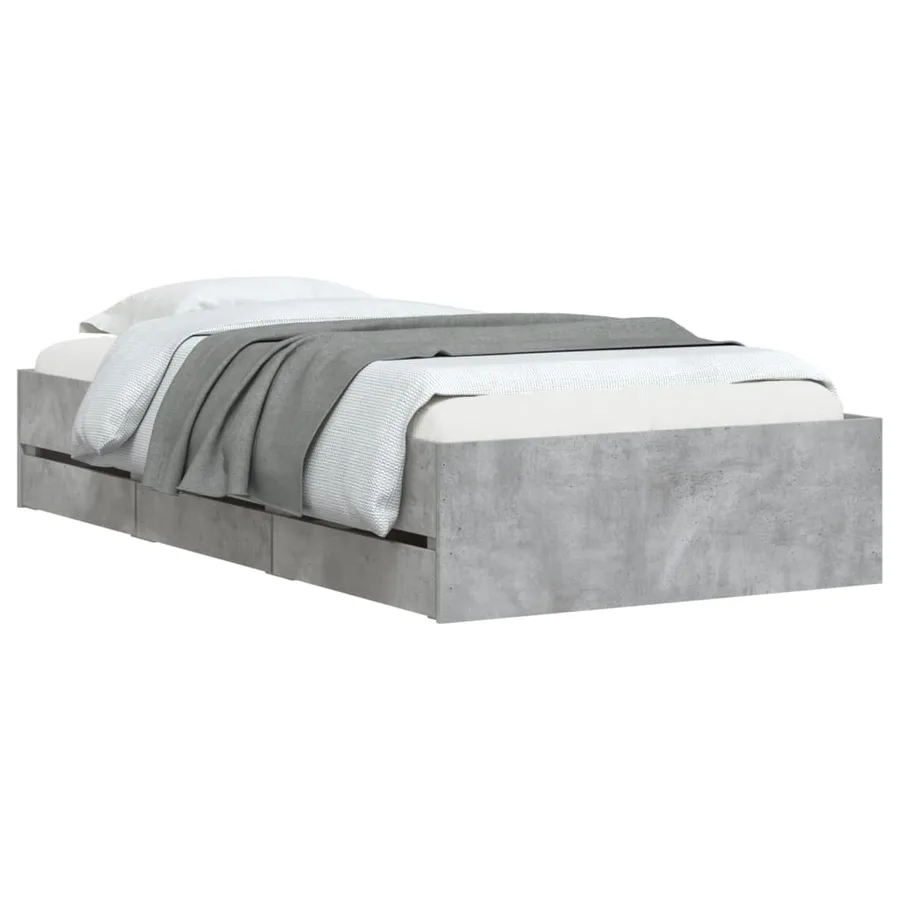 Cadre de lit avec tiroirs sans matelas gris béton 75x190 cm - 3