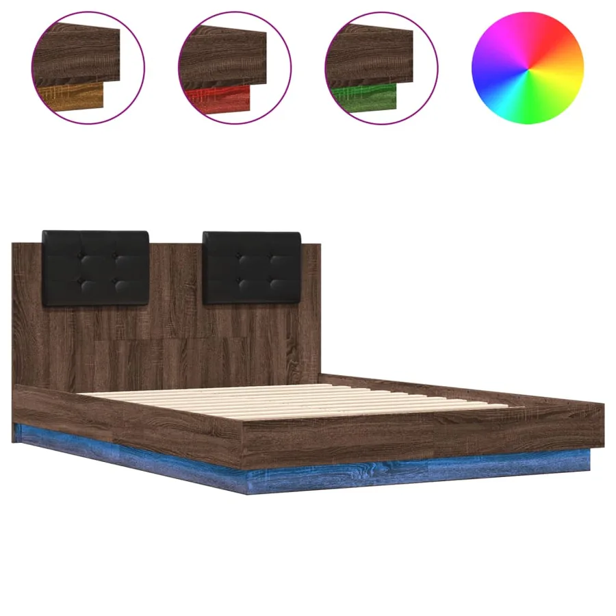 Cadre de lit avec LED sans matelas chêne marron 135x190 cm - 2