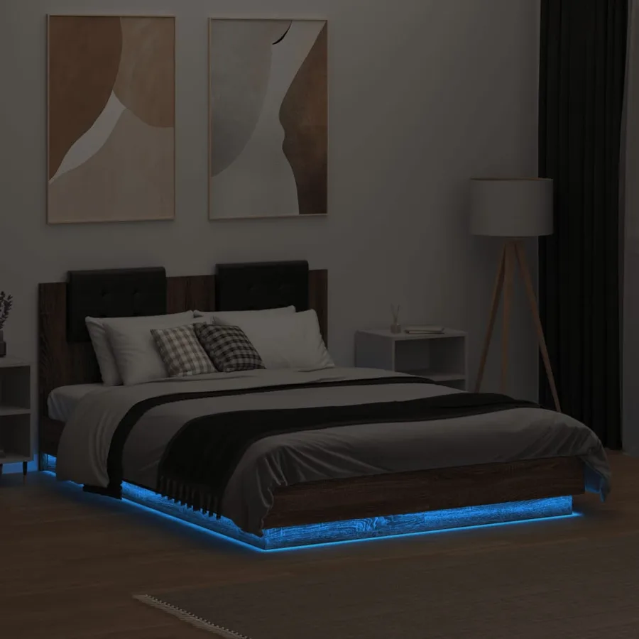Cadre de lit avec LED sans matelas chêne marron 135x190 cm - 4