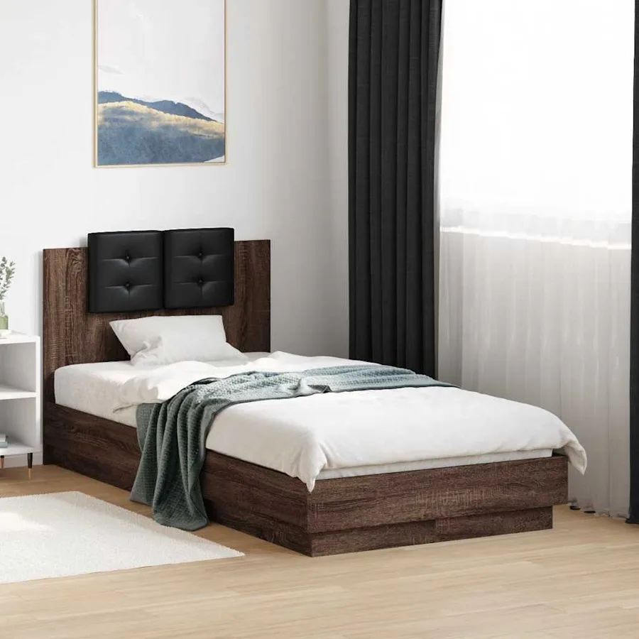 Cadre de lit avec LED sans matelas chêne marron 75x190 cm - 4