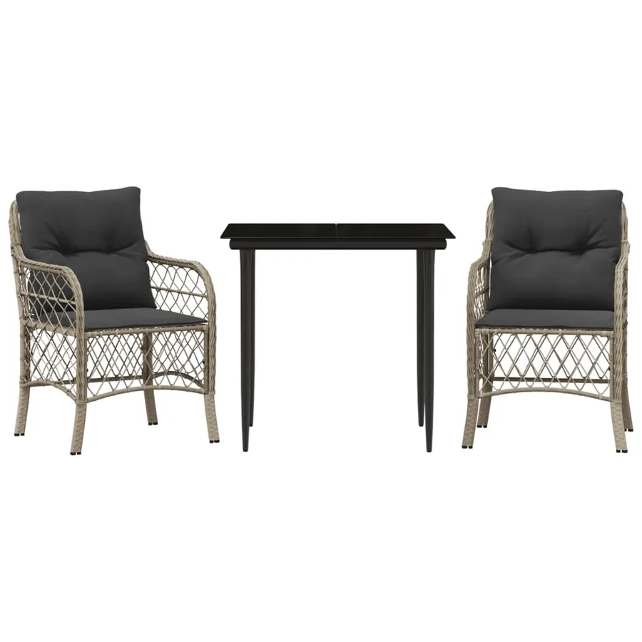 Ensemble de bistro 3 pcs et coussins gris clair résine tressée - 2