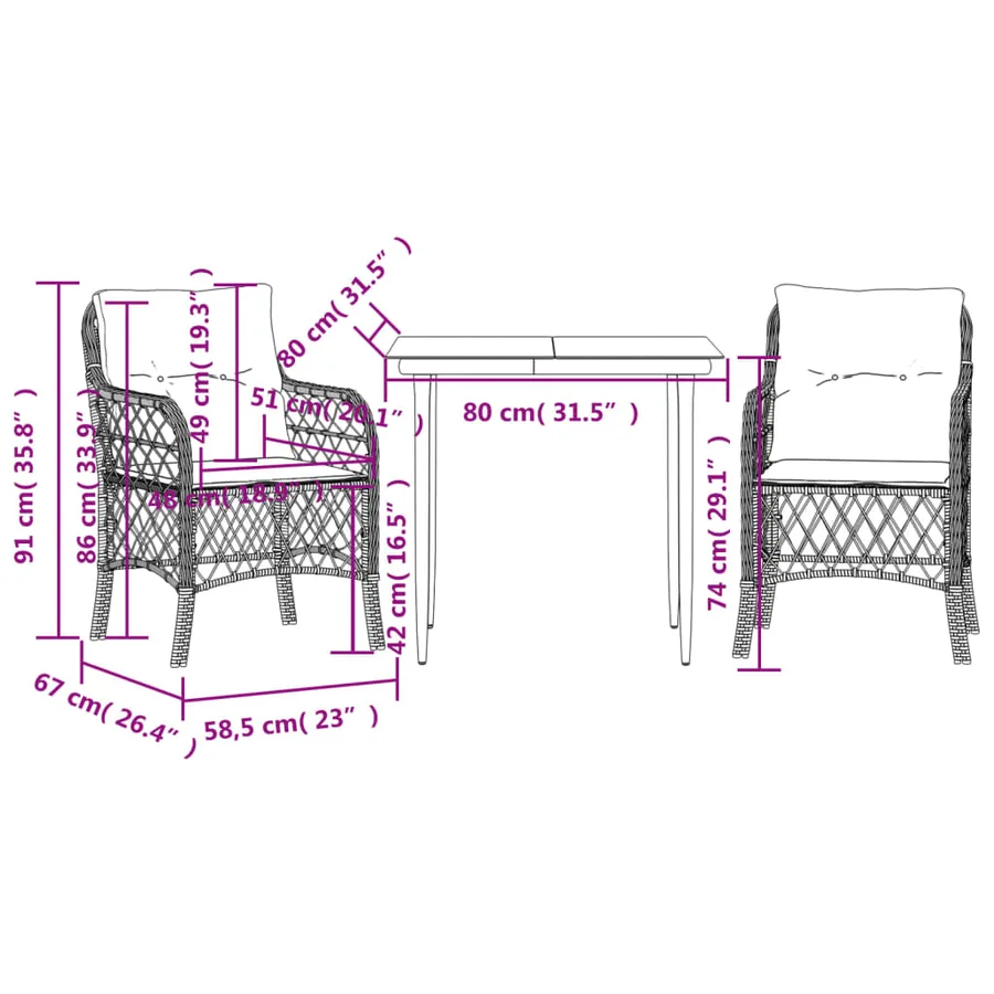 Ensemble de bistro 3 pcs et coussins gris clair résine tressée - 7