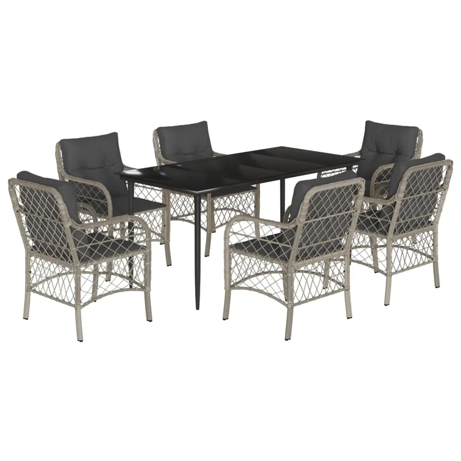 Ensemble à manger de jardin et coussins 7 pcs gris clair rotin - 2