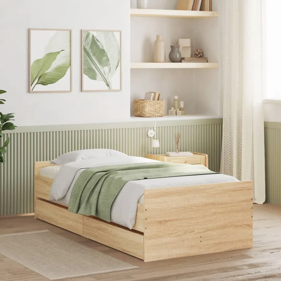 Cadre de lit sans matelas chêne sonoma 75x190 cm