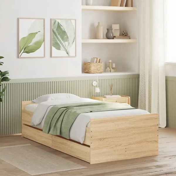 Cadre de lit sans matelas chêne sonoma 75x190 cm