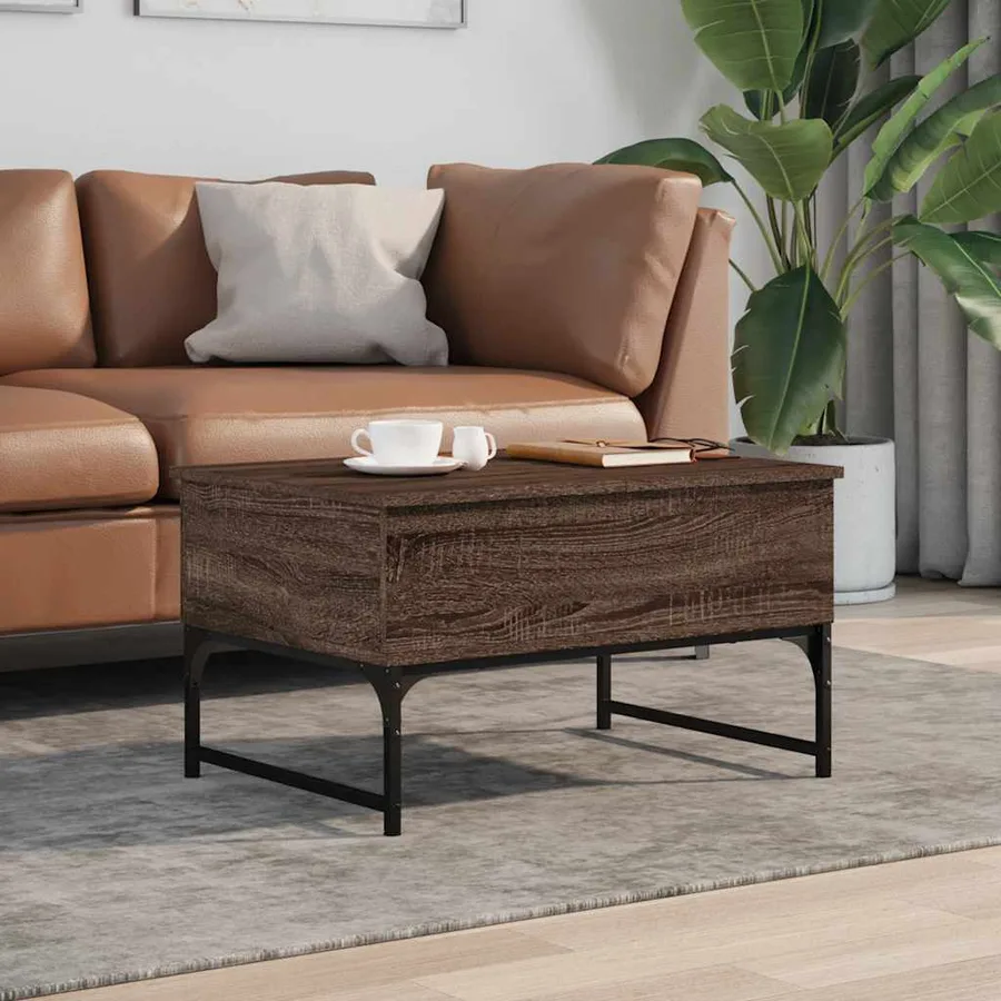 Table basse chêne marron 70x50x40 cm bois d'ingénierie et métal - 3