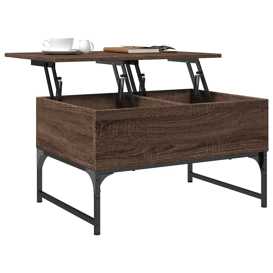 Table basse chêne marron 70x50x40 cm bois d'ingénierie et métal - 4