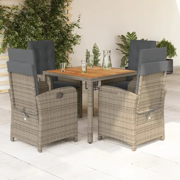 Ensemble à manger de jardin 5 pcs coussins gris résine tressée
