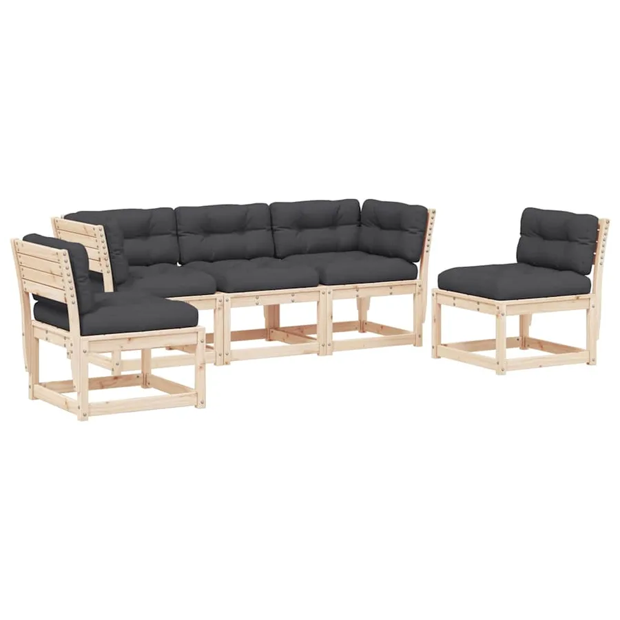 Salon de jardin 5 pcs avec coussins bois de pin massif - 2