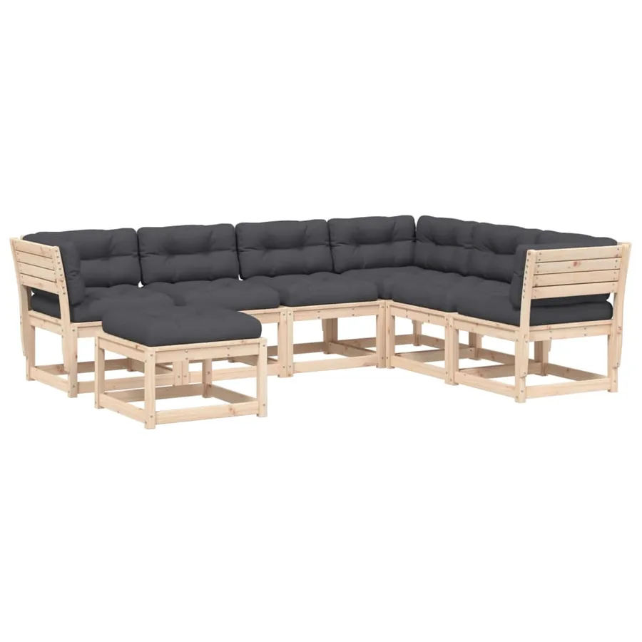 Salon de jardin 7 pcs avec coussins Bois de pin massif - 2