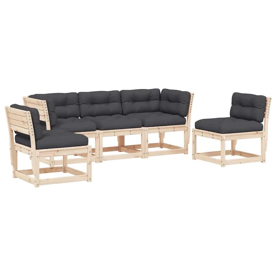 Salon de jardin 5 pcs avec coussins bois de pin massif - 2
