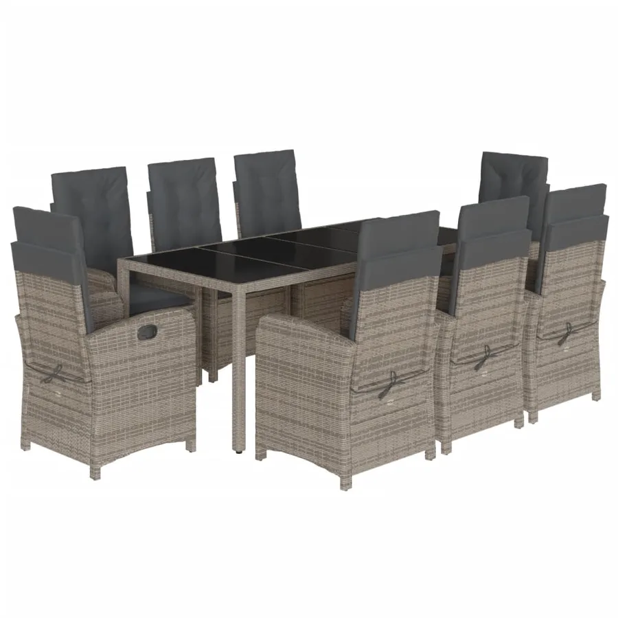 Ensemble à manger de jardin 9 pcs coussins gris résine tressée - 2
