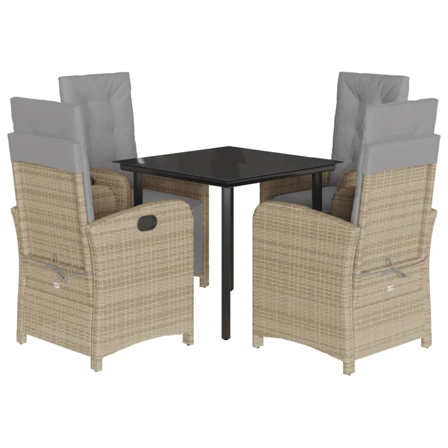 Ensemble à manger de jardin coussins 5 pcs mélange beige rotin - 2