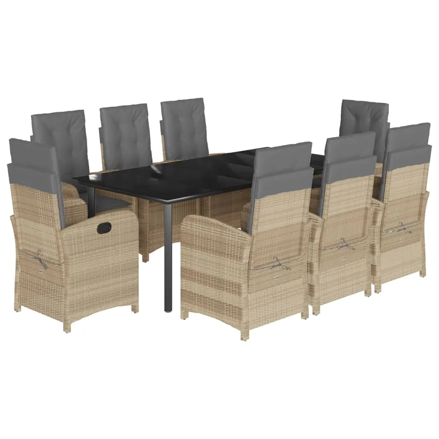 Ensemble à manger de jardin et coussins 9 pcs mélange beige - 2