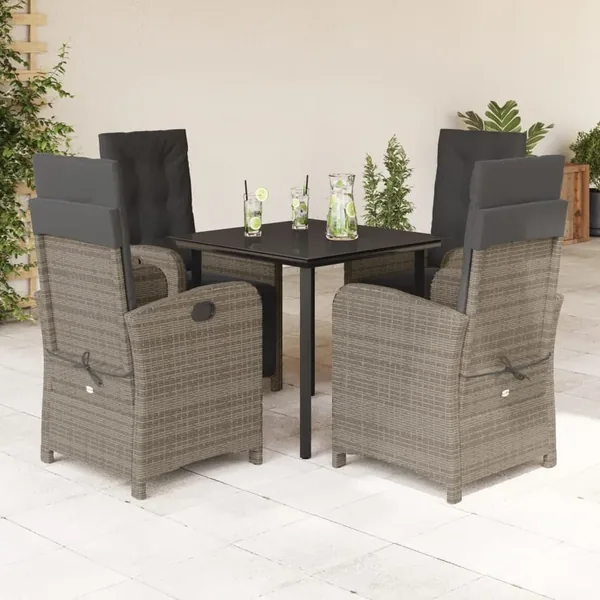 Ensemble à manger de jardin 5 pcs coussins gris résine tressée