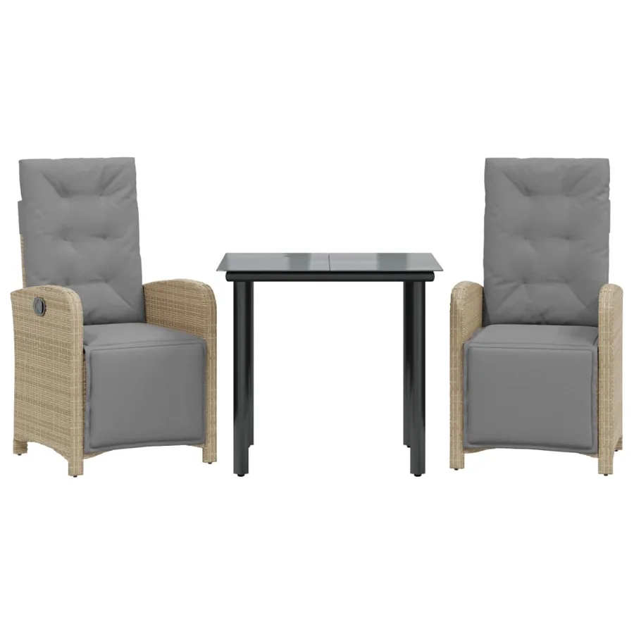 Ensemble de bistro 3 pcs avec coussins beige résine tressée - 2