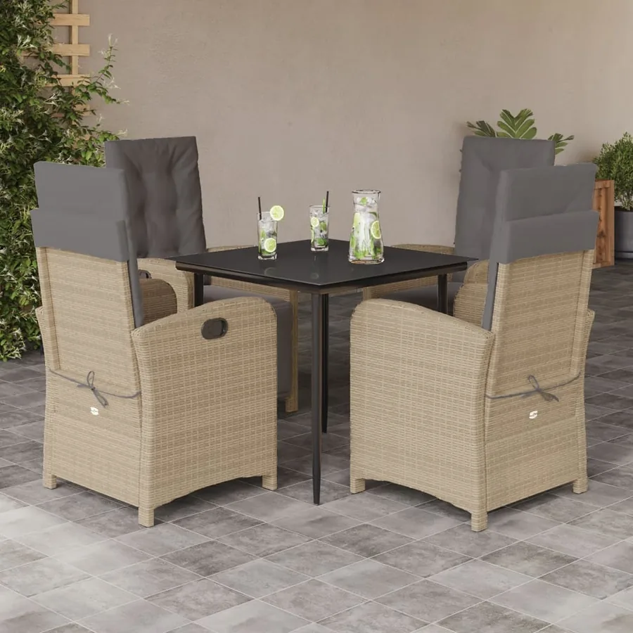 Ensemble à manger de jardin avec coussins 5pcs Beige poly rotin