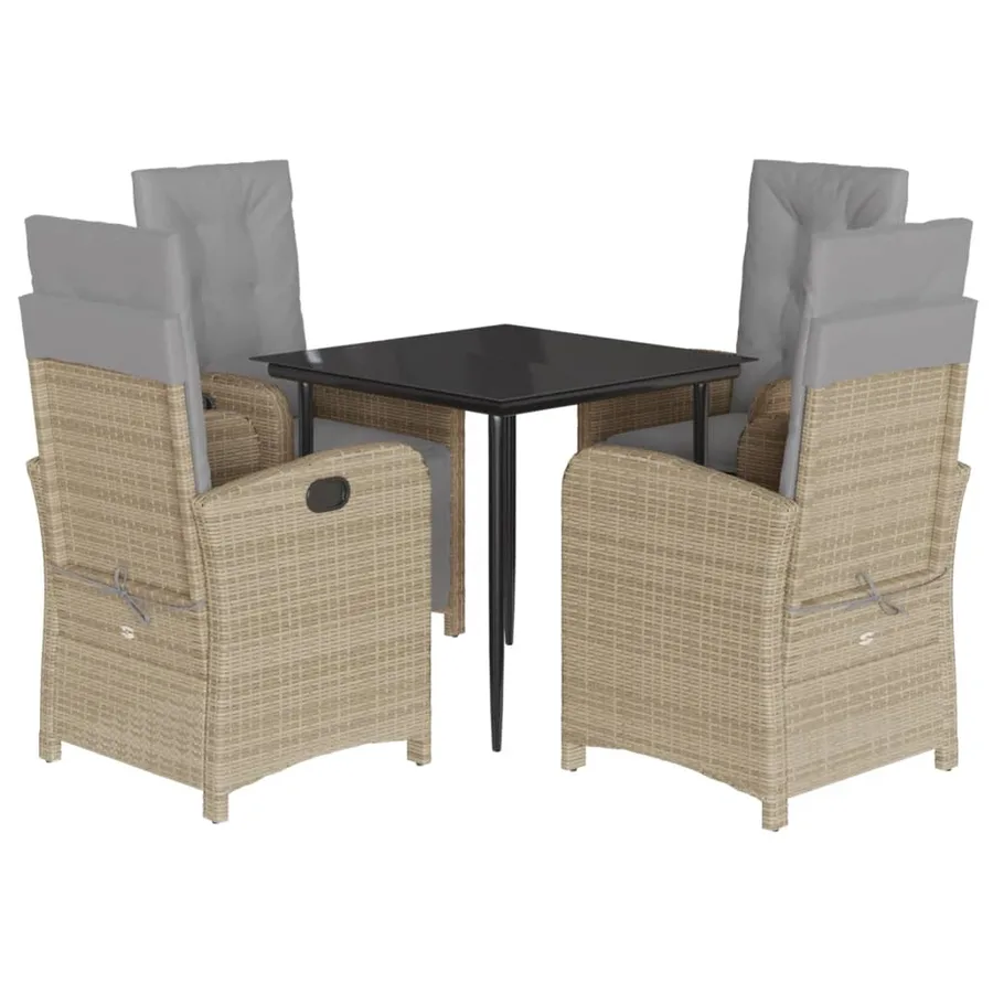 Ensemble à manger de jardin avec coussins 5pcs Beige poly rotin - 2