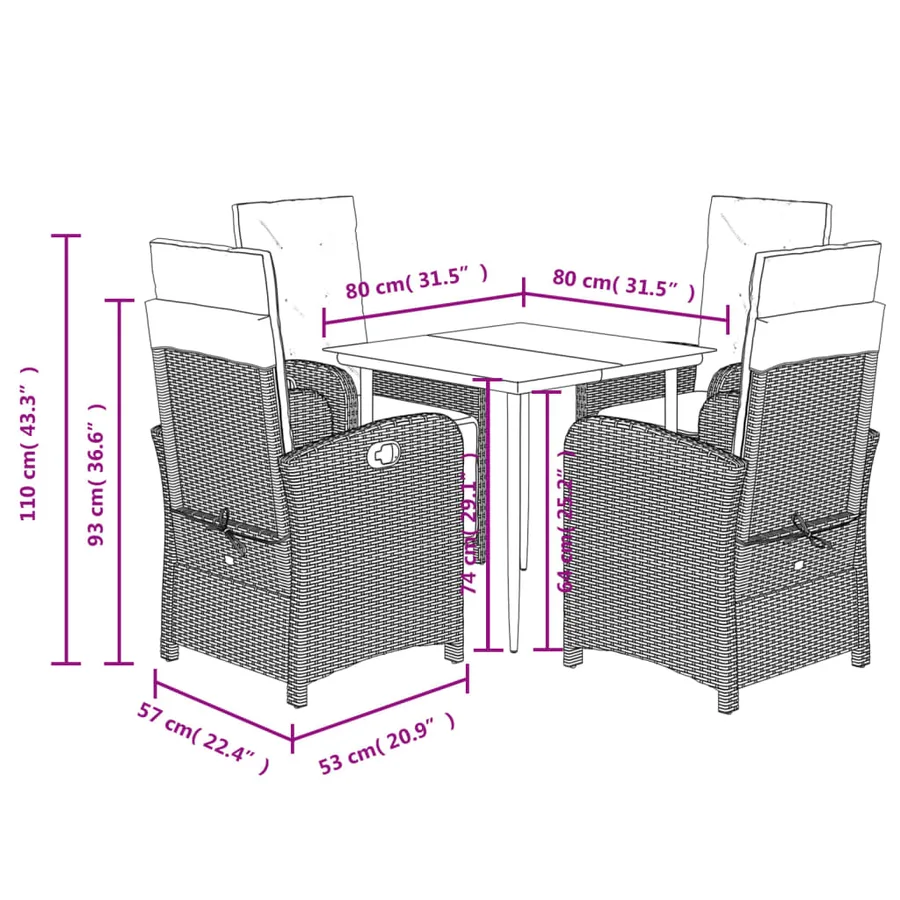 Ensemble à manger de jardin avec coussins 5pcs Beige poly rotin - 9