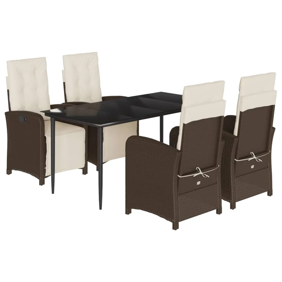 Ensemble à manger de jardin 5 pcs et coussins marron poly rotin - 2