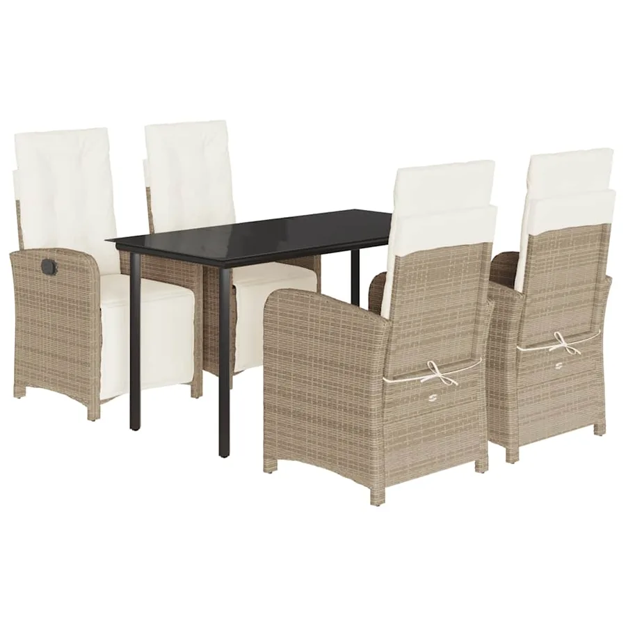 Ensemble à manger de jardin avec coussins 5pcs Beige poly rotin - 2