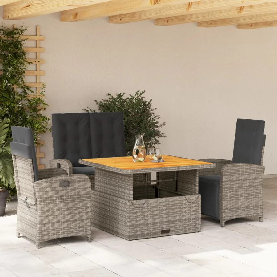Ensemble à manger jardin 4pcs et coussins Gris Résine tressée