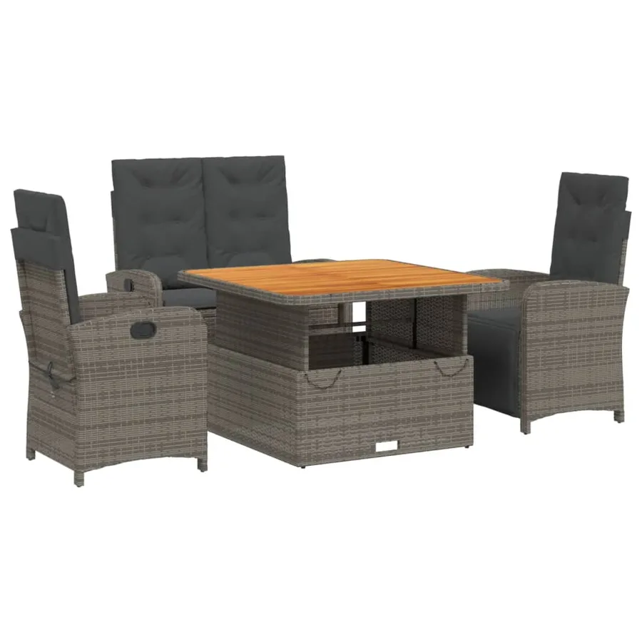 Ensemble à manger jardin 4pcs et coussins Gris Résine tressée - 2