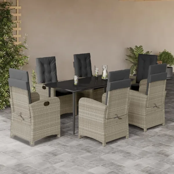 Ensemble à manger de jardin et coussins 7 pcs gris clair rotin