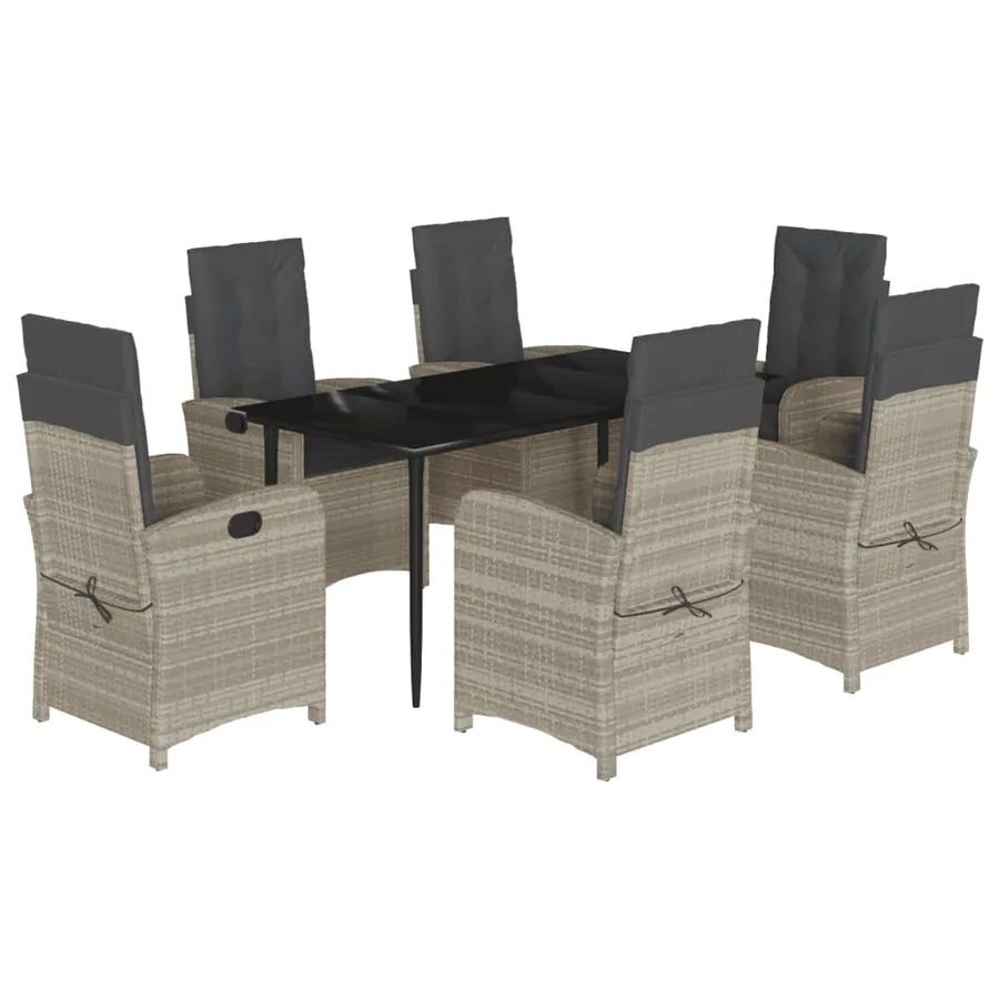 Ensemble à manger de jardin et coussins 7 pcs gris clair rotin - 2