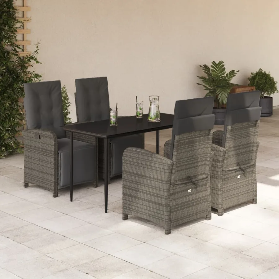 Ensemble à manger de jardin 5 pcs coussins gris résine tressée
