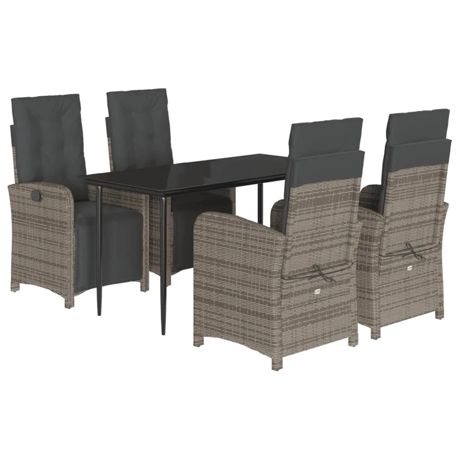 Ensemble à manger de jardin 5 pcs coussins gris résine tressée - 2