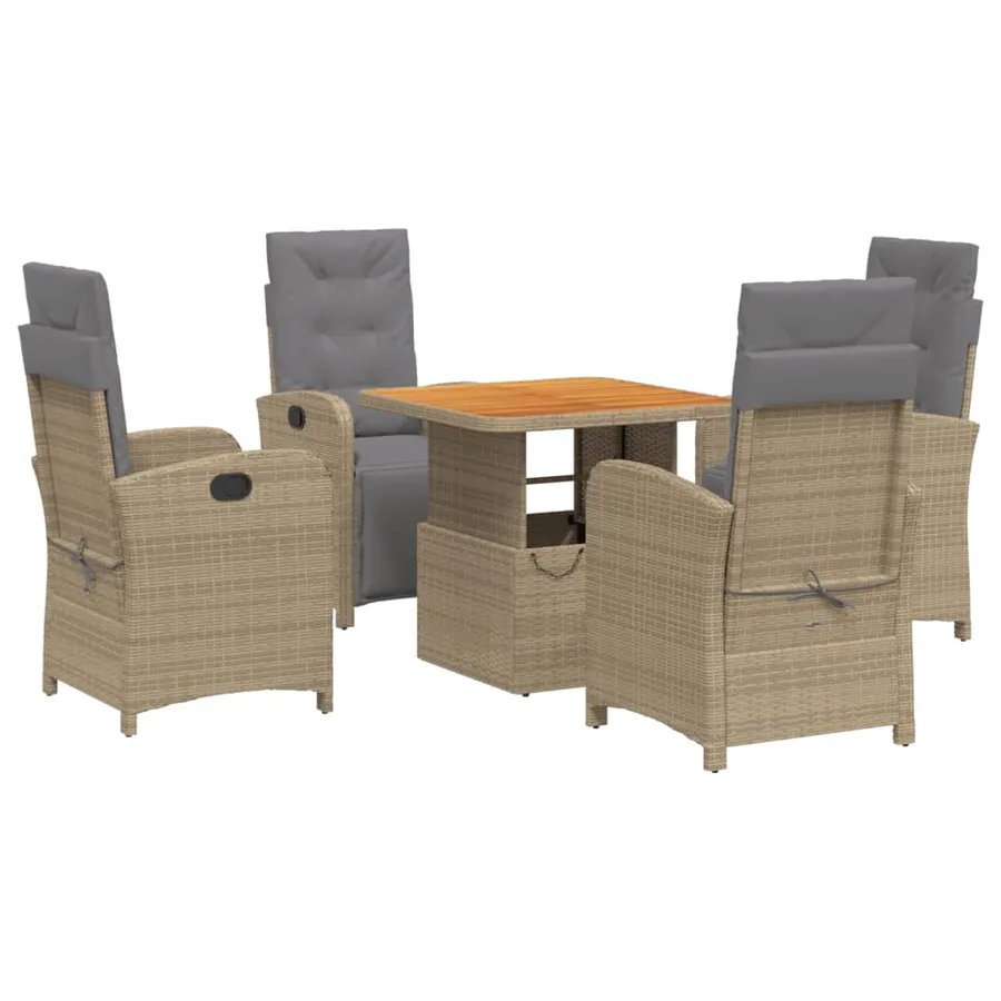Ensemble à manger de jardin avec coussins 5pcs Beige poly rotin - 2
