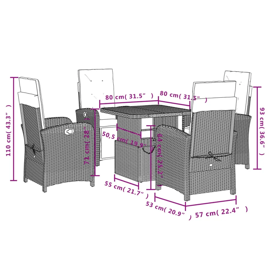 Ensemble à manger de jardin avec coussins 5pcs Beige poly rotin - 8